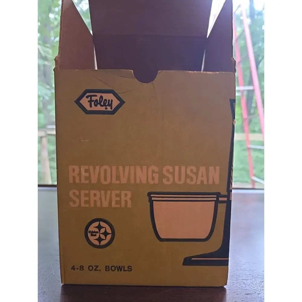 Vintage Foley Stainless Steel Revolving Susan Server Condiments 4 8 Oz Bowls...
